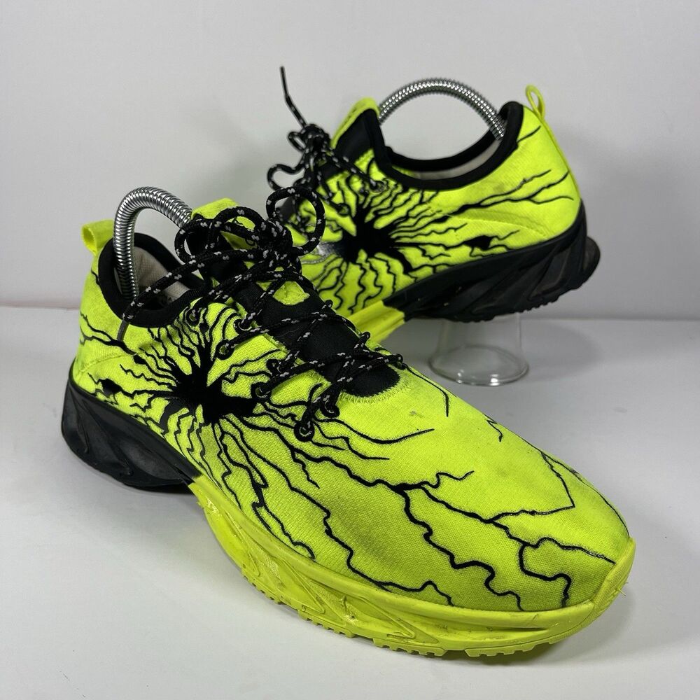 Bronax Men's Sneakers Neon Lime Green Black Lightning Graphic Shoes Size 40